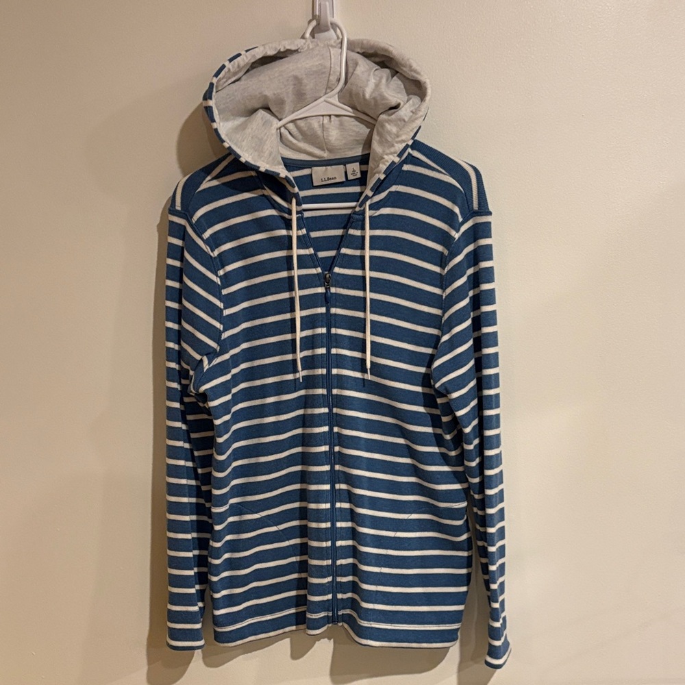 L.L. Bean Woman’s Blue and White Striped Zip-Up Sweater